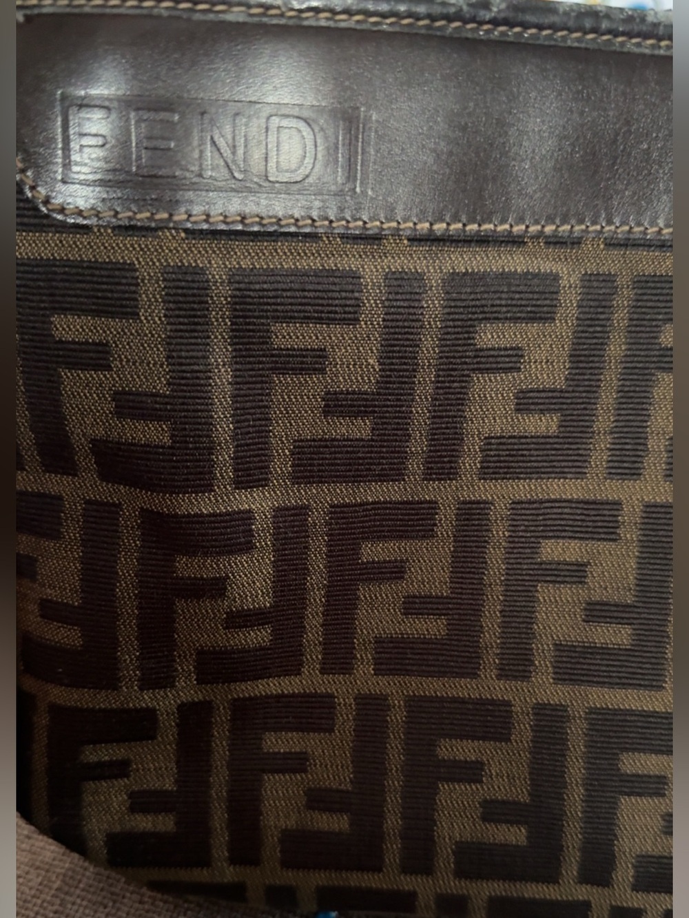 Fendi Leather Cosmetic Pouch in Light Beige with Black Trim